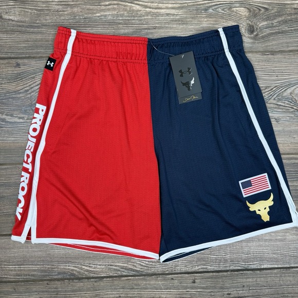 Under Armour Project Rock USA Flag Loose Basketball Shorts Size LARGE NWT $70.00 - Picture 1 of 11